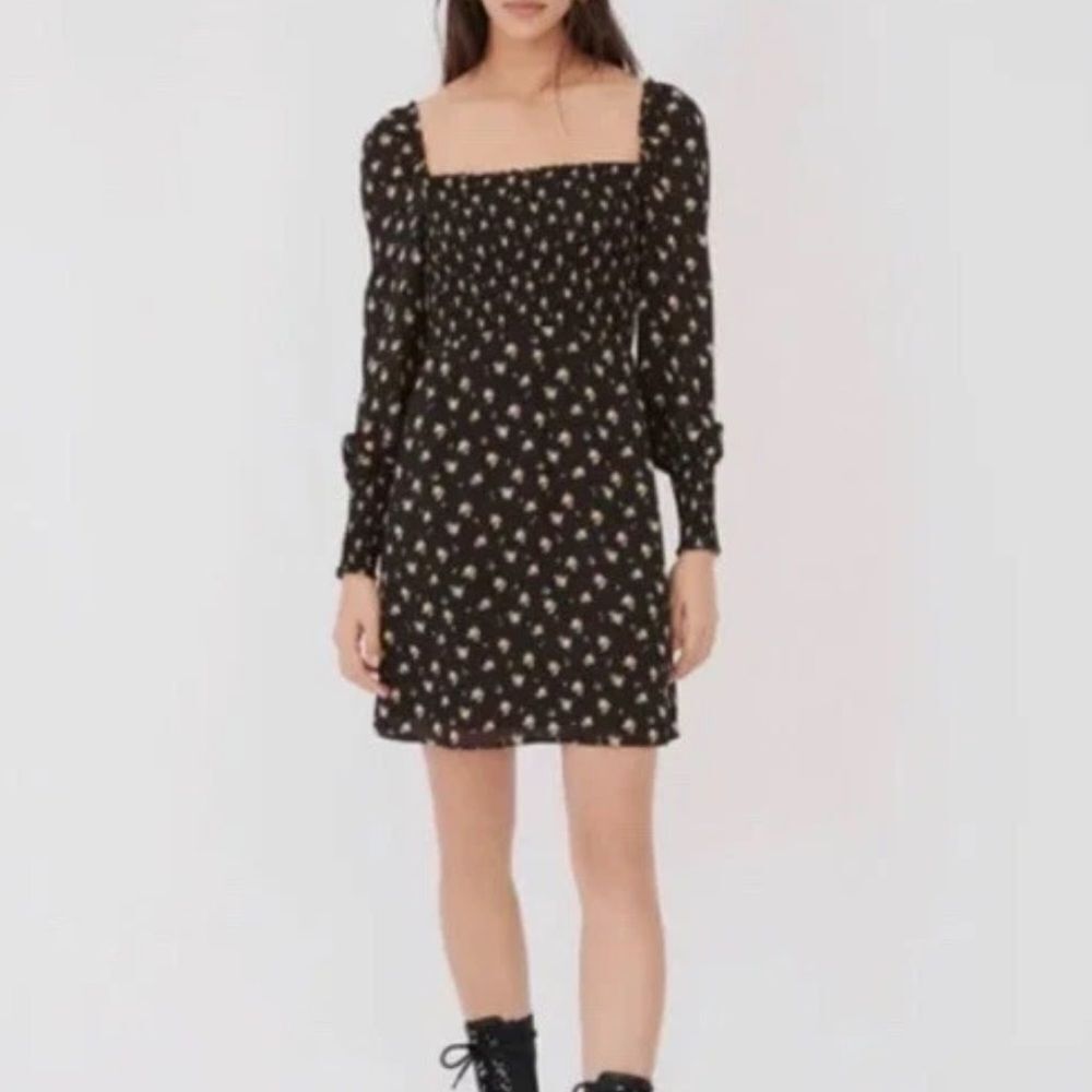 Maje Rithik Smocked Dress Viscose Long Sleeve Mini Bouquet Floral Women’s Sz XS